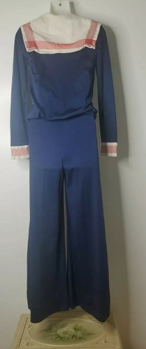 Vtg Jody T of California Womens LS Jumpsuit Blue Sailor Romper Long Size Small 4 - Picture 8 of 11