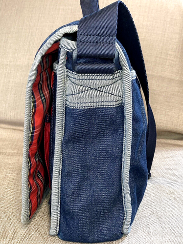 Back to School Tommy Hilfiger Blue Denim Book bag T Logo Tote Organizer - Picture 5 of 15