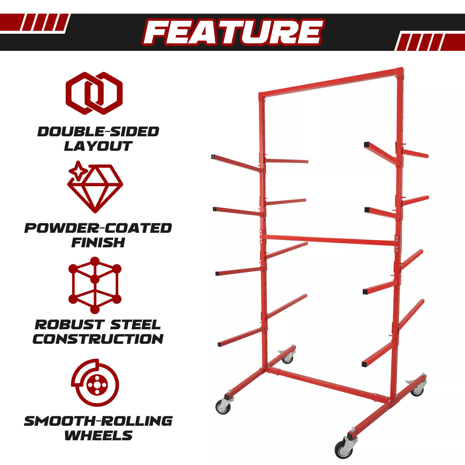 Storage Rack Bomper Adjustable Mobile Bumper Storage Rack Double Sided Standing Shelf Auto ...