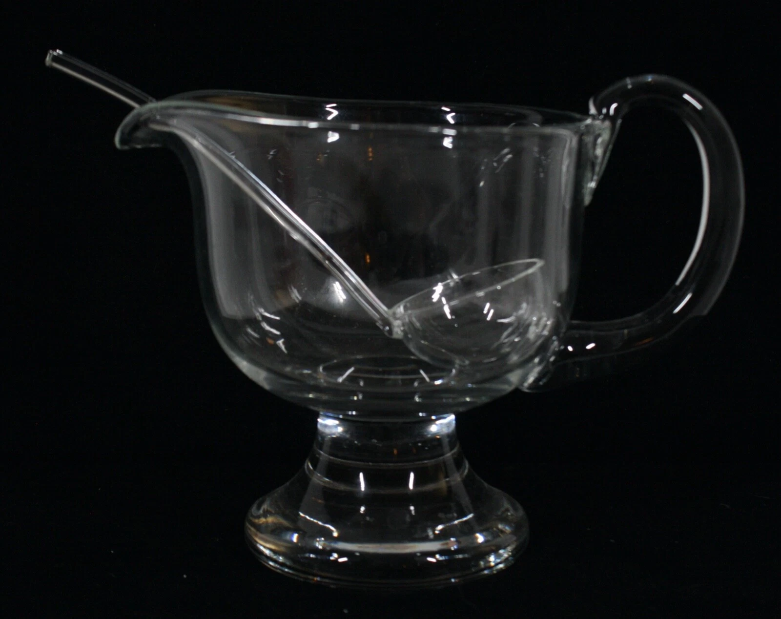 BARSKI CLEAR GLASS HANDLED SAUCE PITCHER WITH LADLE 5" TALL
