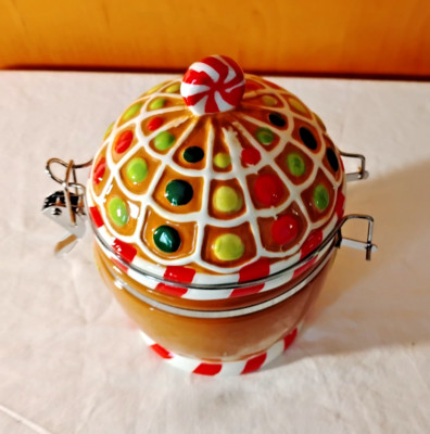 Sleigh Bell Bistro Gingerbread House Cookie Candy Jar Christmas Pottery 