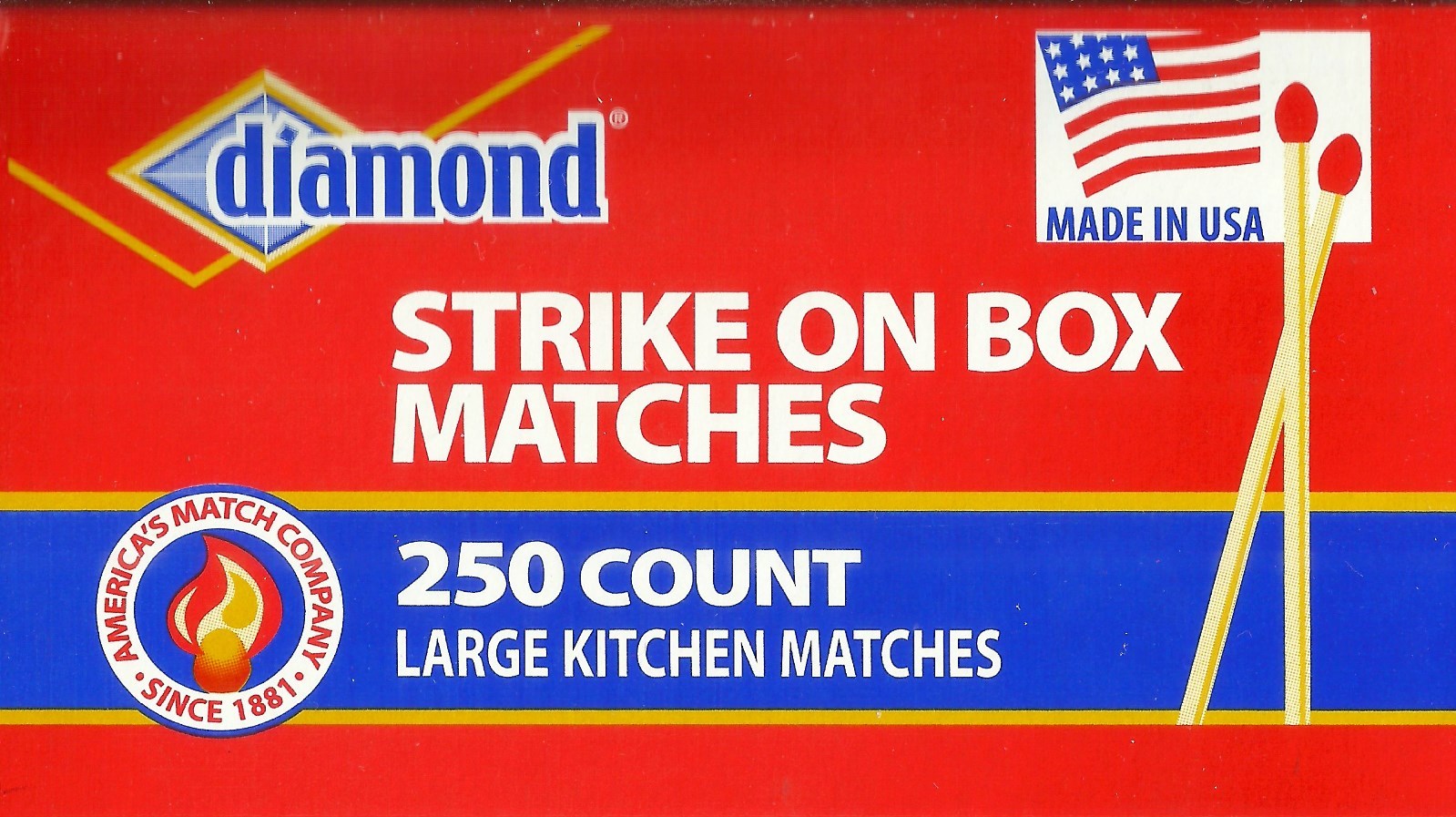 STRIKE on BOX 250 LARGE Wood Kitchen MATCHES Red Tip wood camping