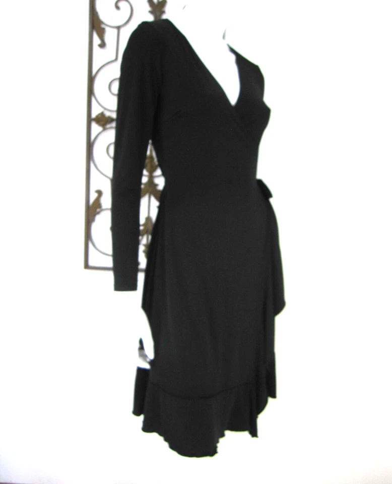 VESTIDO ENVOLVENTE MANGA LARGA MAX AND CLEO TALLA XS extra pequeño NEGRO LISO CUELLO EN V Foto 3 de 4