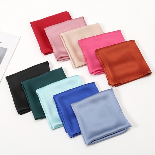 Plain 70cm Satin Bandana Square Scarf Women Neckerchief Headband Neck Hair Band - Picture 24 of 43