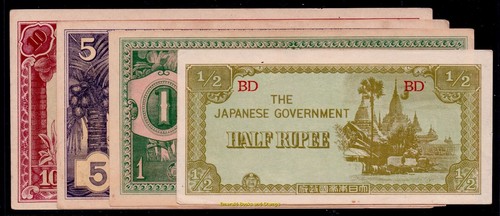 EBS Japanese Occupation - British Burma 1942 - 4 Banknotes - Krause 13-16 - Photo 1 sur 5