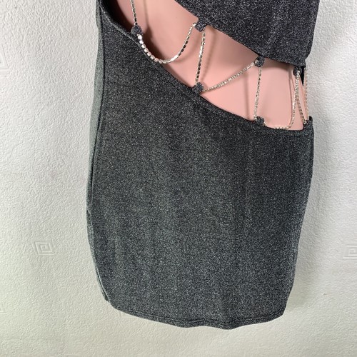 Simmi Diamante Cut Out Midi Dress, One Shoulder UK 10 Petite Glitter Gunmetal - Picture 5 of 19