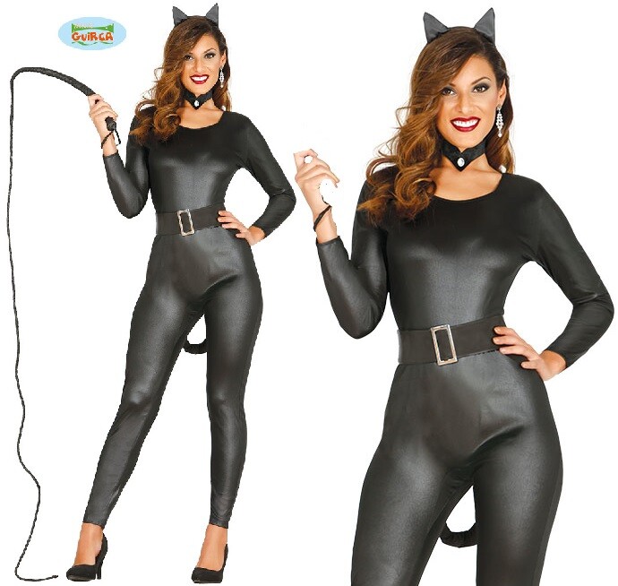 Ladies Halloween Cat Lady Fancy Dress Costume Cat Woman Catsuit