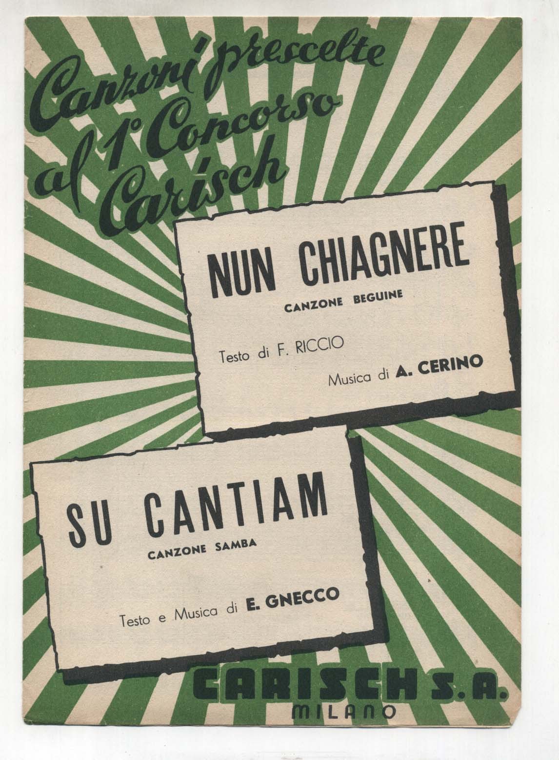 Spartito NUN CHIAGNERE Cerino - SU CANTIAM Gnecco 1955 Sheet music
