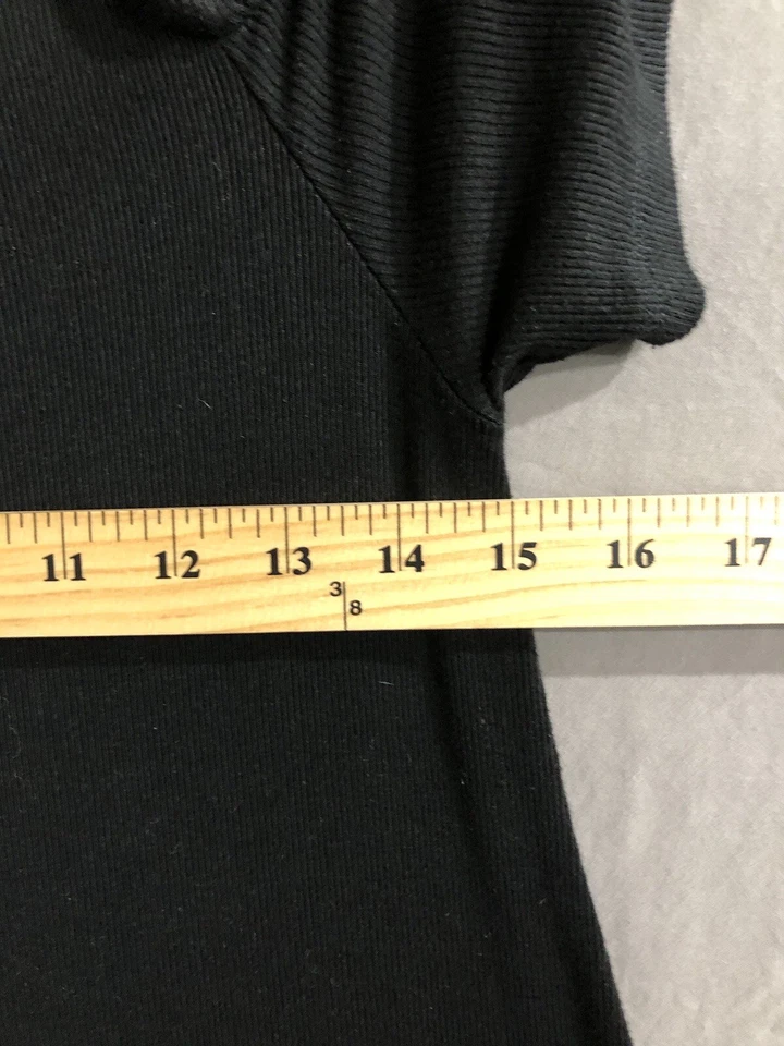 MICHAEL STARS ~  Black Top One Size Cold Shoulder Short Sleeves Scoop Neck ribbe - Image 2 of 4