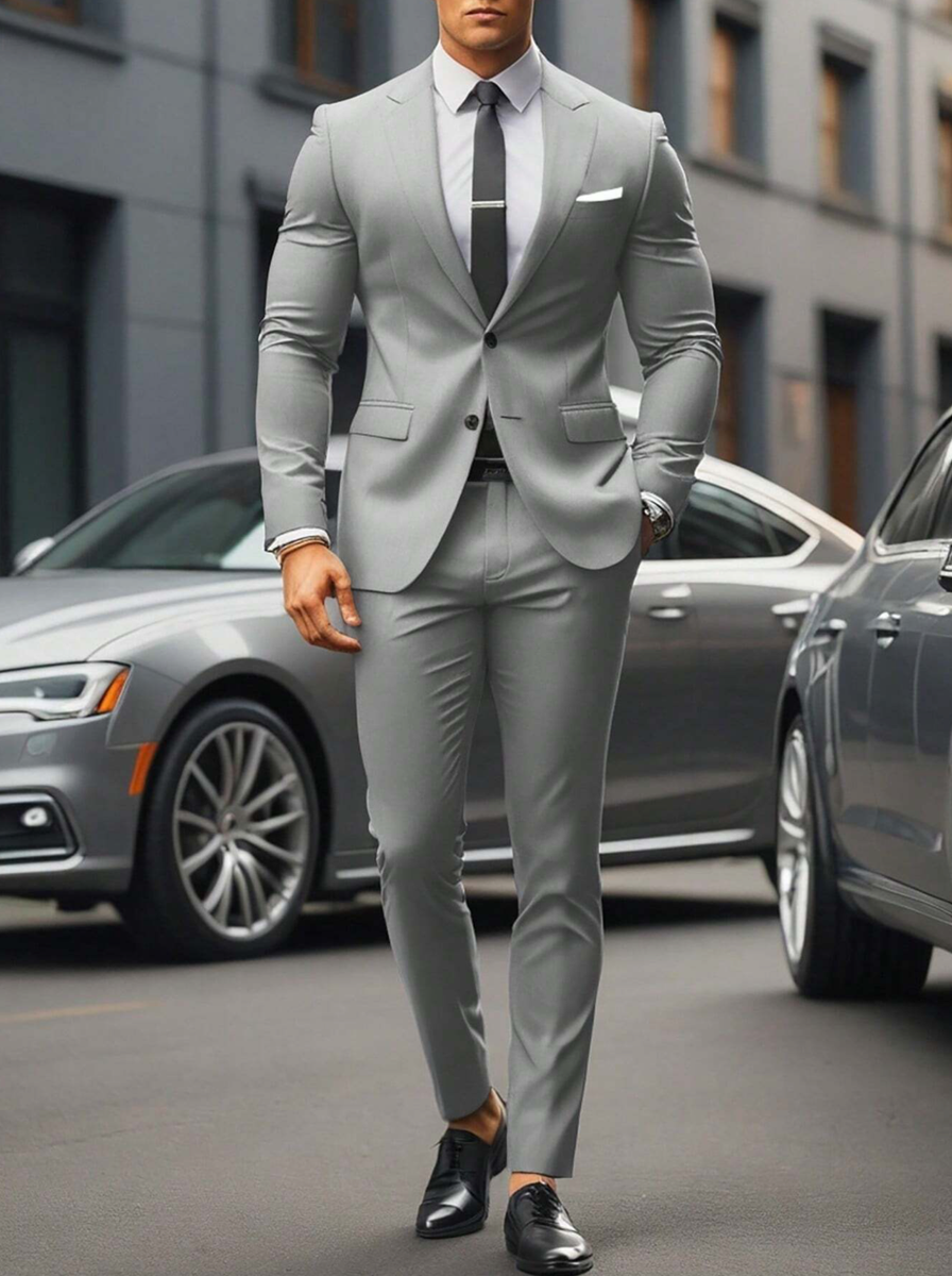 Trajes Para Hombres de Vestir Chaqueta Elegantes Saco Pantalón Largo Grises  Boda