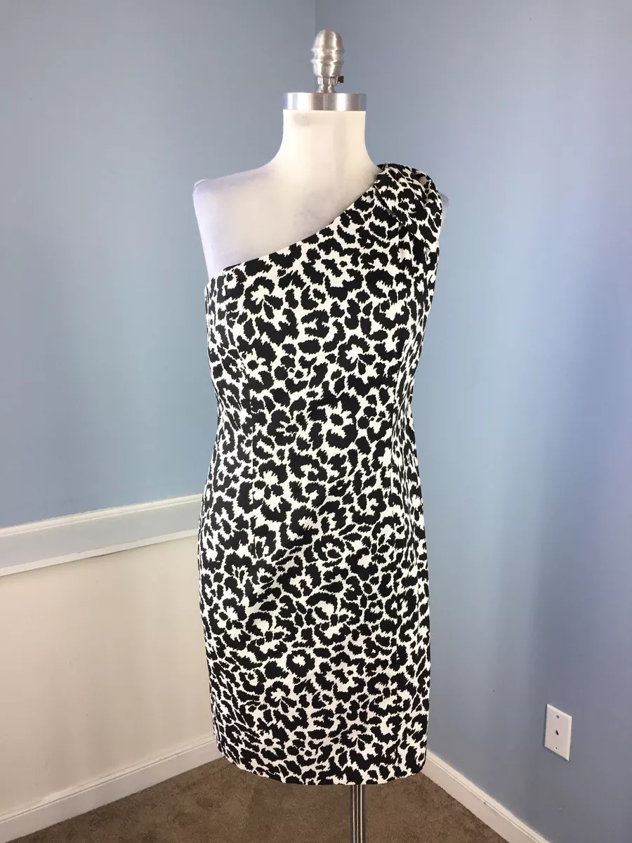 Calvin klein M 8 Black White Sheath one Shoulder Cocktail Party Dress  Animal