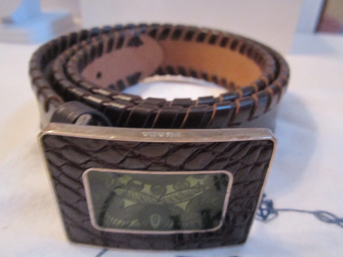 Prada Dark Brown Leather Belt with Silver Buckle 	Stamped size: 80 / 32 Prada 2010s Oval Logo Plate Buckle Belt main image 3