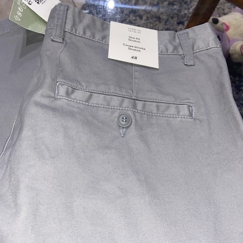 H&M Pants Gray Slim Fit Stretch Cotton Chinos Mens Size 36 X 32 - Picture 3 of 10