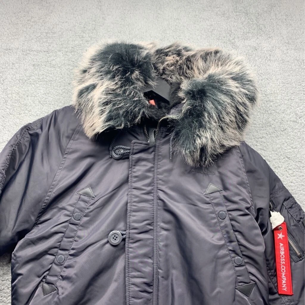 Airboss Mens Dark Grey Silver N 7B Shuttle Faux Fur Hood Parka Jacket Sz XS NEW