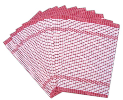 10 Pack RED Wonderdry Catering Cloths Checked Kitchen T-Towels - 第 1/1 張圖片