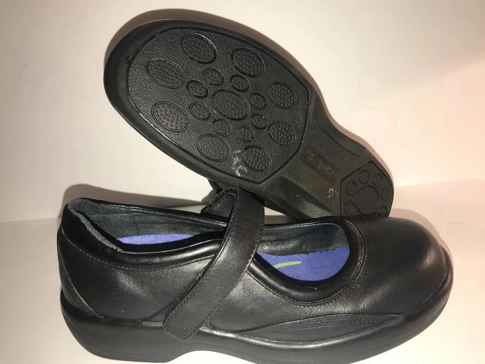 ZAPATOS MUJER APEX TALLA 9 1/2 CUERO NEGRO MARY JANE TACÓN CUÑA WS11-5-9 Foto 3 de 4