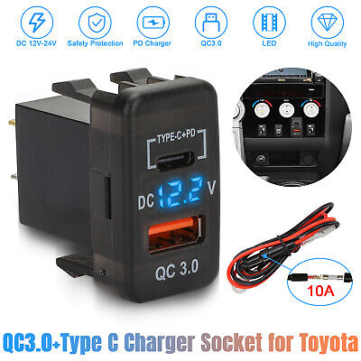 Dual USB Car Charger Socket Type-C QC3.0 Charging Port for Toyota Tacoma  Cruiser