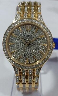 98L263 BULOVA CRYSTAL PHANTOM LADIES GOLD TONE WRIST WATCH M-307