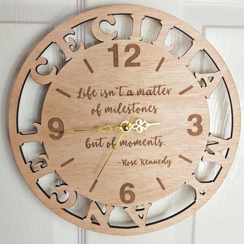 custom personalised laser cut engraved wood wooden clock name word number letter - Picture 3 of 4