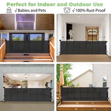 Reinforced Retractable Baby Gate with Support Rods Extra Long Dog Gate 96"Wx33"H