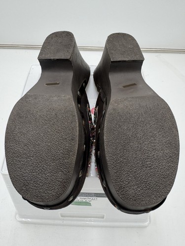 Vintage Bamboo Wooden/satin Clogs Beaded Embroidery Boho Brown Size 7.5 Cloggy - Picture 7 of 8