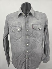 Levi's Denim Western Shirt Men's Medium Gray Slim Fit Pearl Snap Buttons