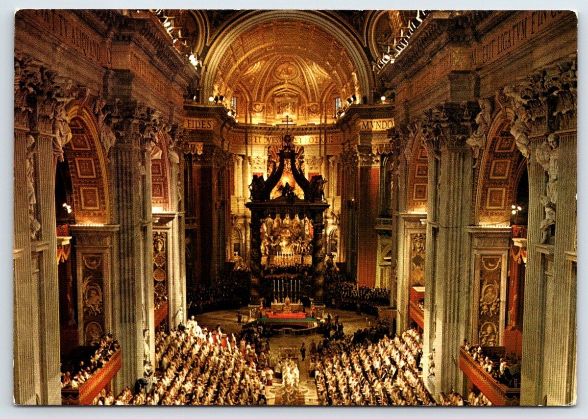 Postcard Peter's Basilica Interior Rome Italy Columns