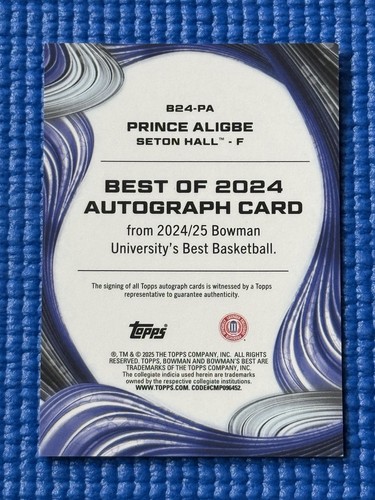 Prince Aligbe 2024-25 Bowman Best U Auto Orange Geometric Refractor 20/50 B24-PA - Picture 2 of 2