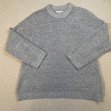 American Eagle Womens Medium Crewneck Soft Ribbed Knit Sweater Oversized Gray