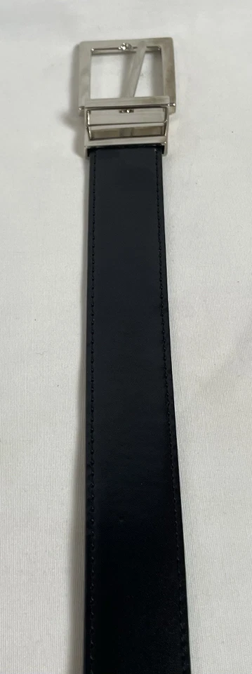 Cinturón de vestir reversible para hombre talla 44 negro marrón imitación cuero hebilla plateada Foto 4 de 4