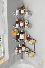 Shower Caddy Corner for Bathroom, Tension Pole, Adjustable 25in114in Floor to...