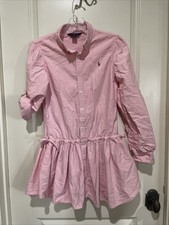 Polo Ralph Lauren Preppy Pink Oxford Cotton Drawstring Shirt Dress Girls Size 16