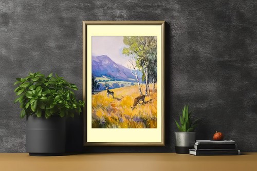 Majestic Stag In Meadow 5"x7" Print on Matte Paper | Tranquil Rural Oil Artwork - Picture 7 of 18