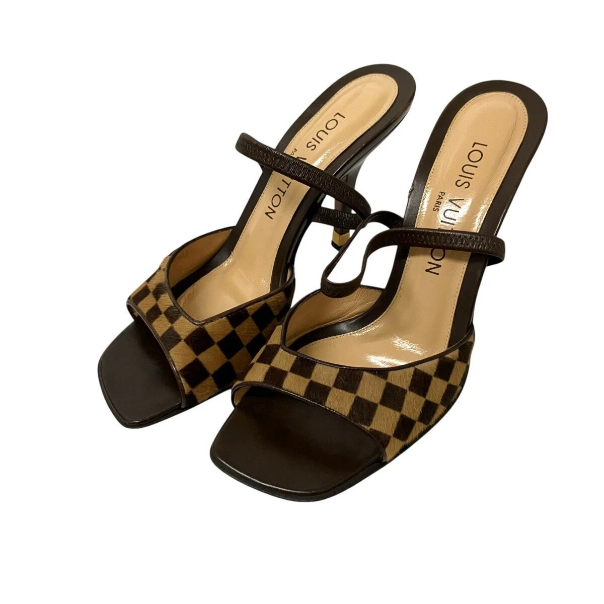 LOUIS VUITTON ダミエ フラワー　ブロックヒール　 サンダル　(JP 23.3)(EU 37)(US 6.5) Louis Vuitton Damier Shoes In Women's Sandals & Flip Flops for