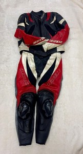 Dainese 2-Piece Leather Motorcycle Racing Suit - Red/Black/White - Size 52