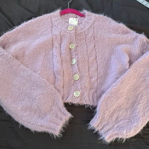 Free People Cardigan S rosa misto lana maglia manica a palloncino maglione crop prezzo al dettaglio consigliato $148 - Foto 5 di 9