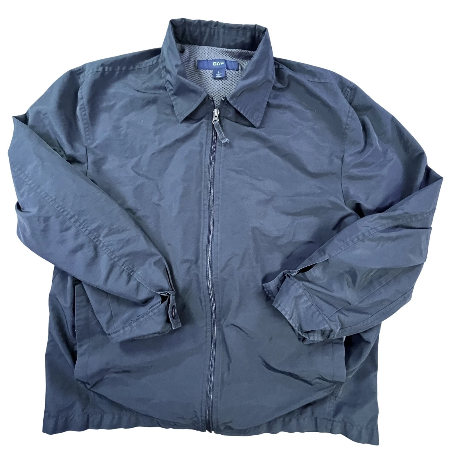 GAP Jacket Mens Large Black Zip Up Lightweight Windbreaker Mesh Lined Pockets