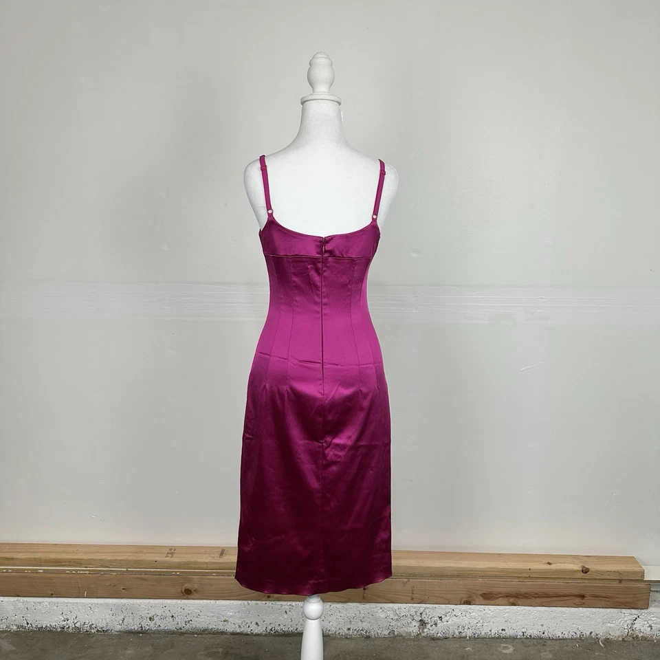 Vestido Corsé Vintage D&G Dolce & Gabbana Satinado Rosa Fucsia Midi Años 90 Y2K Italia 40 Foto 4 de 4