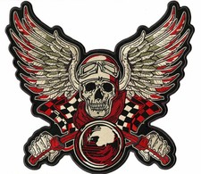 Winged Skull Biker Racing Embroidered Large Back Patch