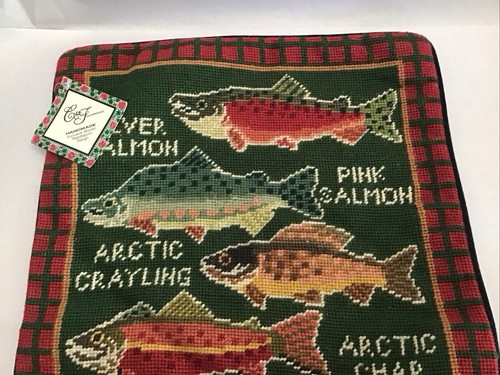 Vintage Schurwolle Nadelspitze Fisch des Ozeans dekorativer Kissenbezug 14x14 Zoll - Bild 3 von 9