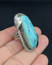 Native American Sterling Silver .925 Large Turquoise Vintage Navajo Ring Signed