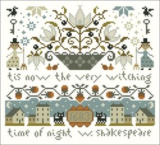 Cross Stitch Pattern Midnight Witch Cute Halloween Holiday Decor DIY