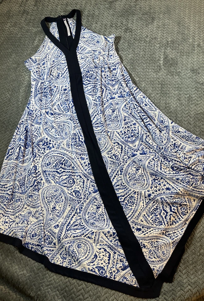 Vestido Luxe 8 de Carmen Marc Valvo Azul Cachemira Sin Mangas Ajuste y Acampanado Embalable Foto 3 de 4