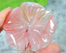 GV02984 47x45x6mm Pink Cherry Quartz Carved Flower Pendant Bead