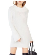 BCBGMAXAZRIA Ivory Cable Knit Cowl Neck Sweater Dress Size XS