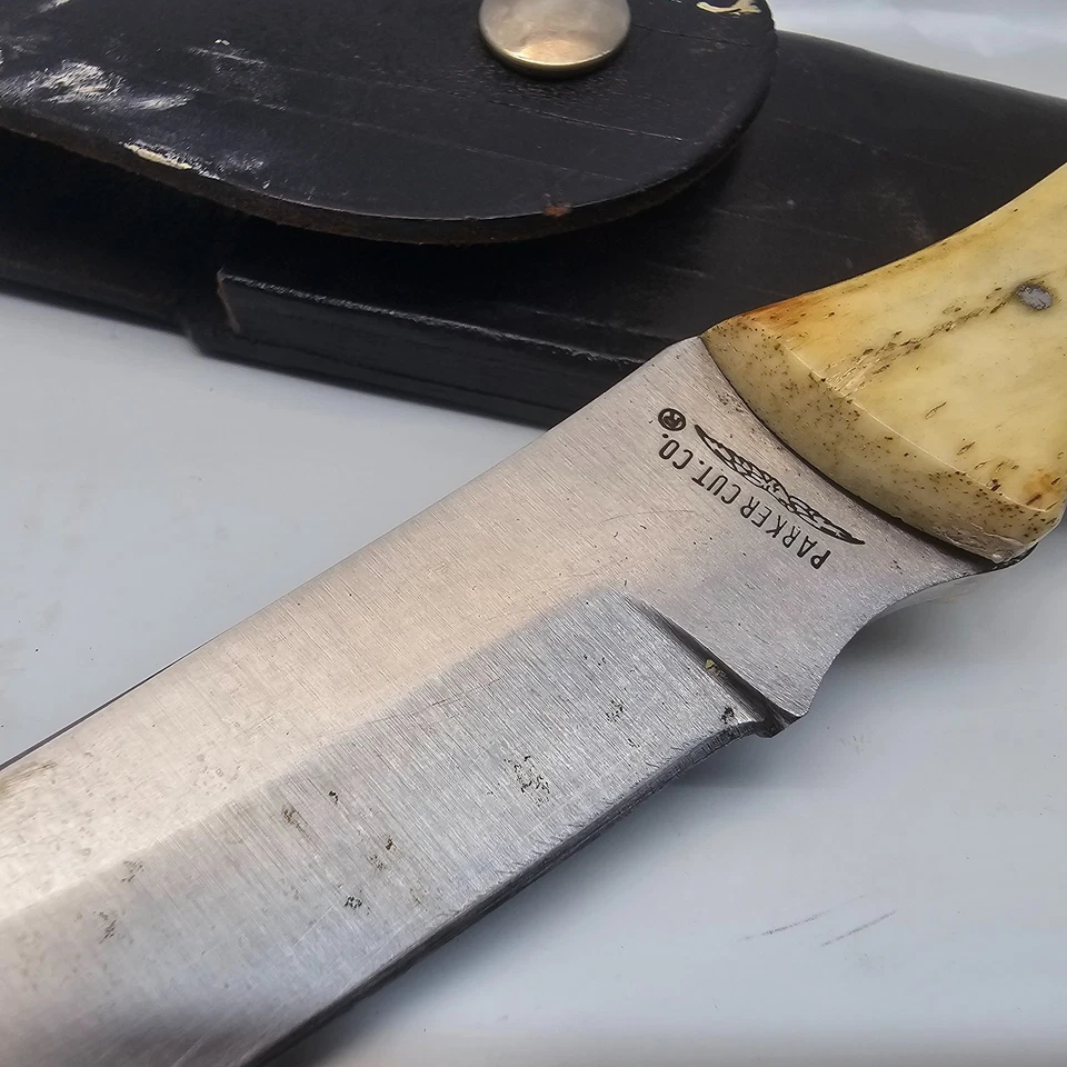 Vntg Parker Cut Co Fixed Blade w White Bone Handle Surgical Steel Made in Japan - Image 3 of 4