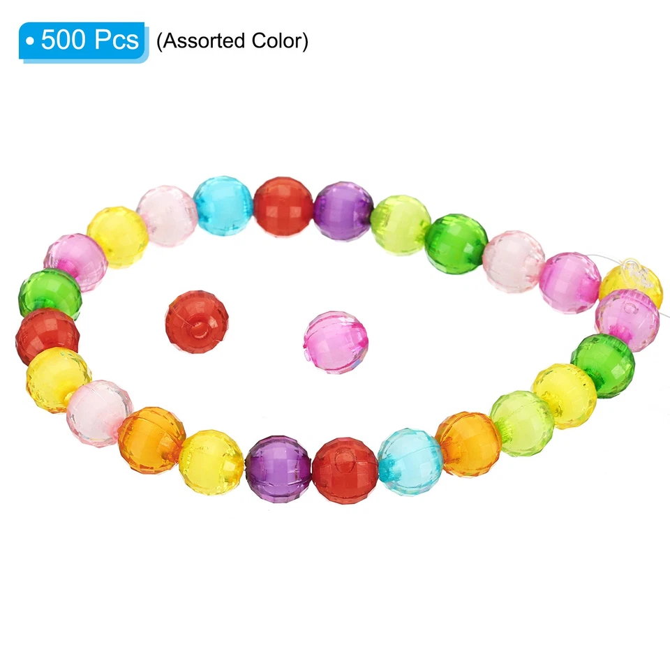8mm Acrylic Beads, 500 Pack Faceted Acrylic Round Beads Style 1, Mix Color Foto 3 de 4