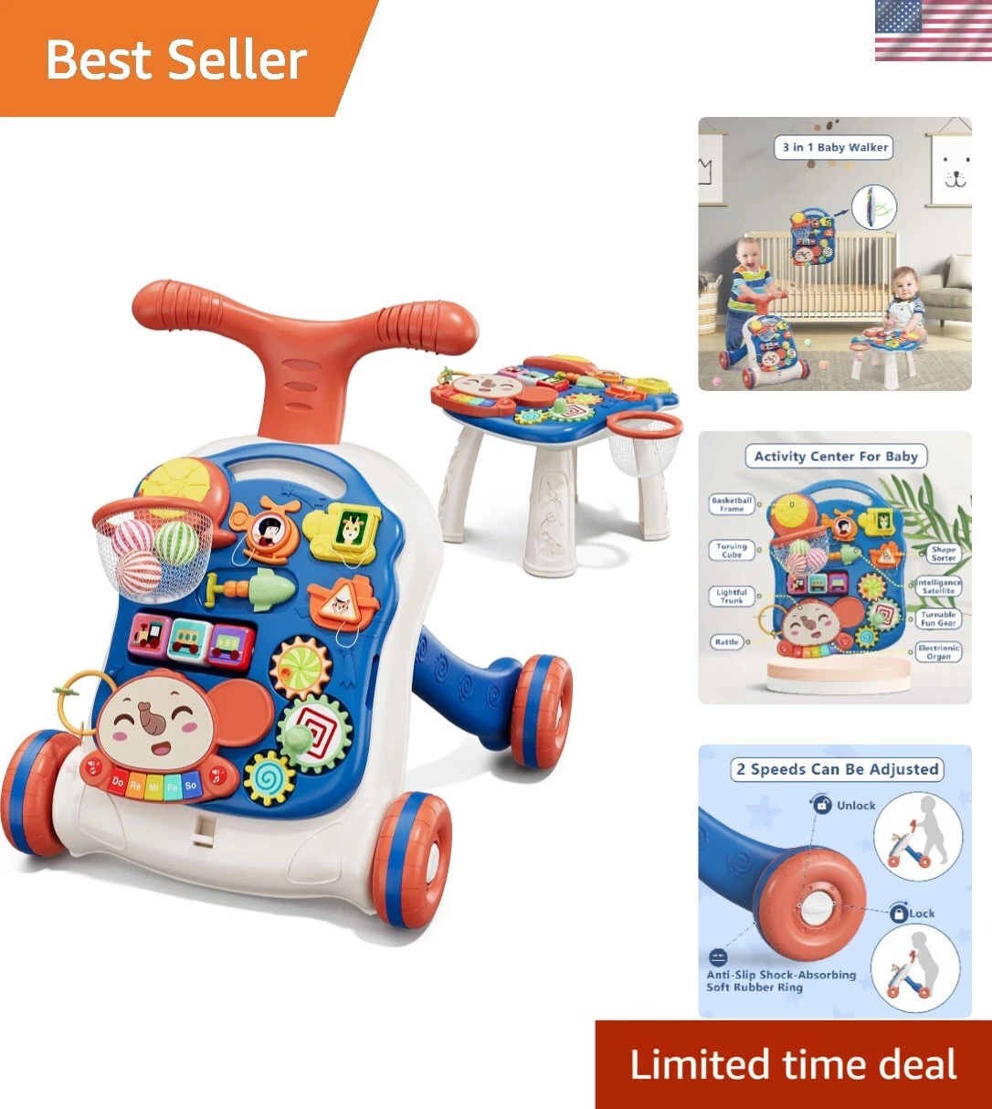 Safe & Fun 3-in-1 Baby Walker - Blue Activity Center for Learning & Coordination
Opens in a new wind
