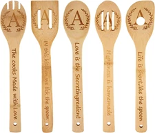 5PCS Initial Wooden Cooking Spoons Initial Letter Kitchen Decor Gifts Personaliz