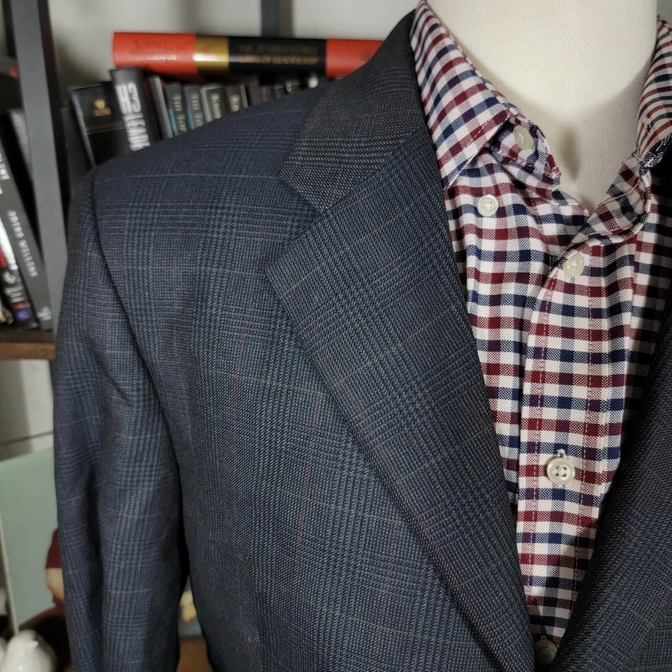 Abrigo deportivo Tasso Elba para hombre 3 botones azul marino a cuadros lana angelico cachemir talla 40S Foto 4 de 4